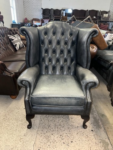 Chesterfield blue real - blue, leather