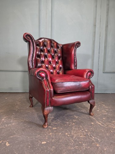 Oxblood red leather queen anne - oxblood,