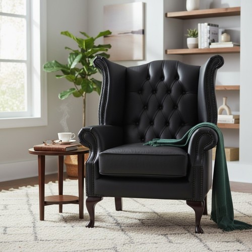 Armchair black italian - italian, leather